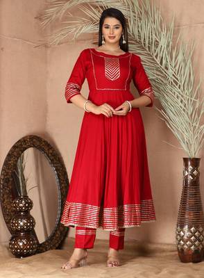 Red gota patti rayon kurta set 4