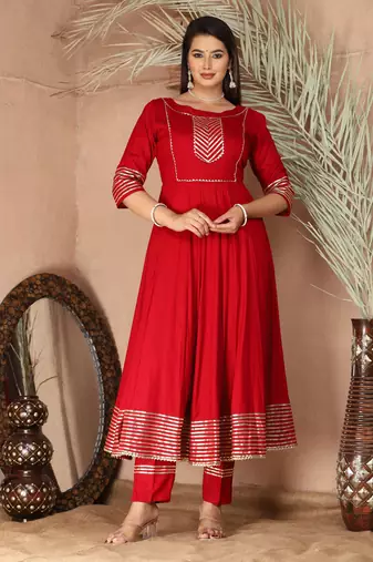 Red gota patti rayon kurta set