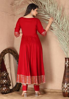 Red gota patti rayon kurta set 5