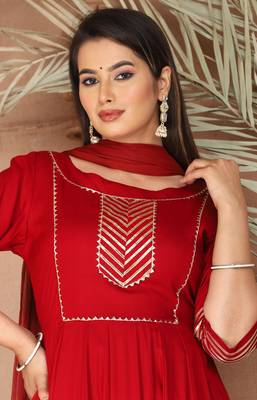 Red gota patti rayon kurta set 6