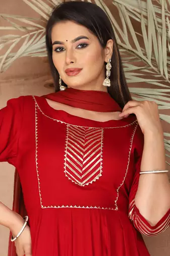 Red gota patti rayon kurta set