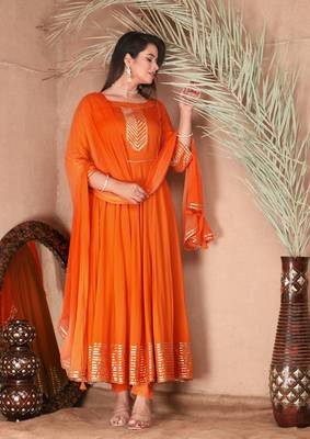 Orange gota patti rayon kurta set 1