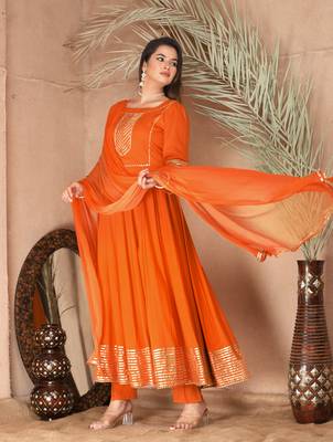 Orange gota patti rayon kurta set 3