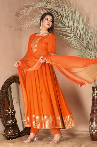 Orange gota patti rayon kurta set