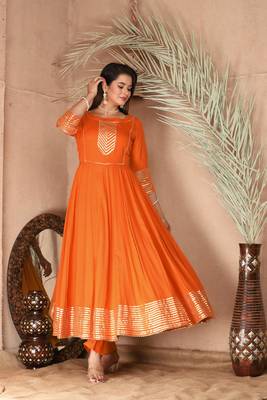 Orange gota patti rayon kurta set 4
