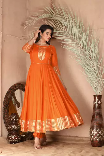 Orange gota patti rayon kurta set