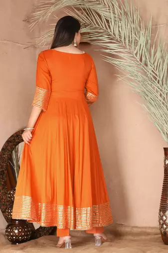 Orange gota patti rayon kurta set