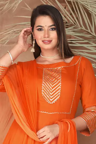 Orange gota patti rayon kurta set
