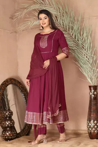 Purple gota patti rayon kurta set