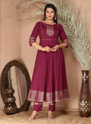 Purple gota patti rayon kurta set 4