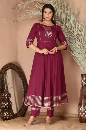 Purple gota patti rayon kurta set