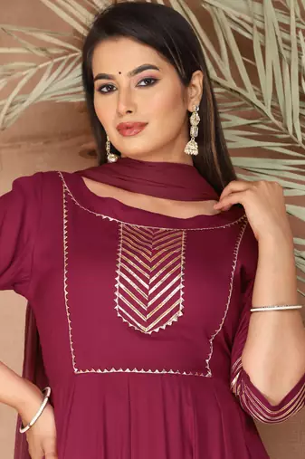 Purple gota patti rayon kurta set