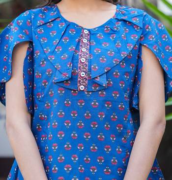 Women'S Blue Cotton Floral Printed Top (Blue) 5