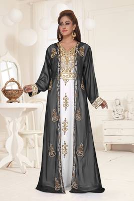 Black & White color Full Sleeves Handmade Two-Piece Jacket Style Moroccan Kaftan 1