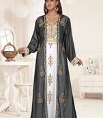 Black & White color luxurious Full Sleeves Handmade Two-Piece Jacket Style Moroccan Kaftan.