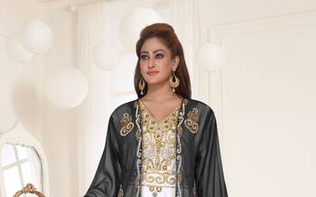 Black & White color Full Sleeves Handmade Two-Piece Jacket Style Moroccan Kaftan 2