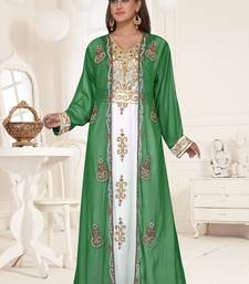 Dark Green & White color Full Sleeves Handmade Two Piece Jacket Style Moroccan Kaftan