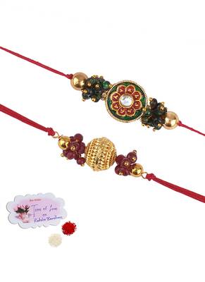 Real kundan & gold bead rakshi set with leheriya pearls  for brother bhaiya 1