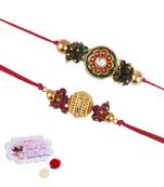 Real kundan & gold bead rakshi set with leheriya pearls  for brother bhaiya
