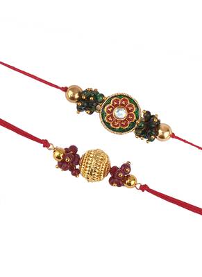 Real kundan & gold bead rakshi set with leheriya pearls  for brother bhaiya 2