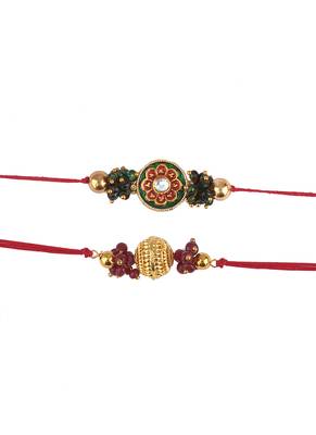 Real kundan & gold bead rakshi set with leheriya pearls  for brother bhaiya 3
