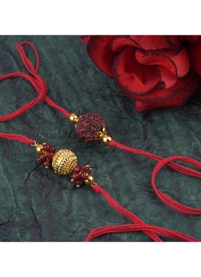 Handmade combo panch mukhi rudraksh gold bead rakhi set for brother bhaiya 3