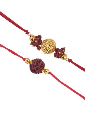 Handmade combo panch mukhi rudraksh gold bead rakhi set for brother bhaiya 4