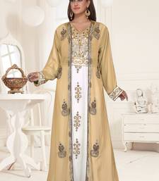 Beige & White color Full Sleeves Handmade Two-Piece Jacket Style Moroccan Kaftan