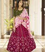 Deep Pink Thread And Sequins Embroidered Georgette Semi Stitched Designer Lehenga For Wedding