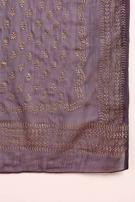 purple color embroidered silk blend styles kurta trouser with dupatta 6