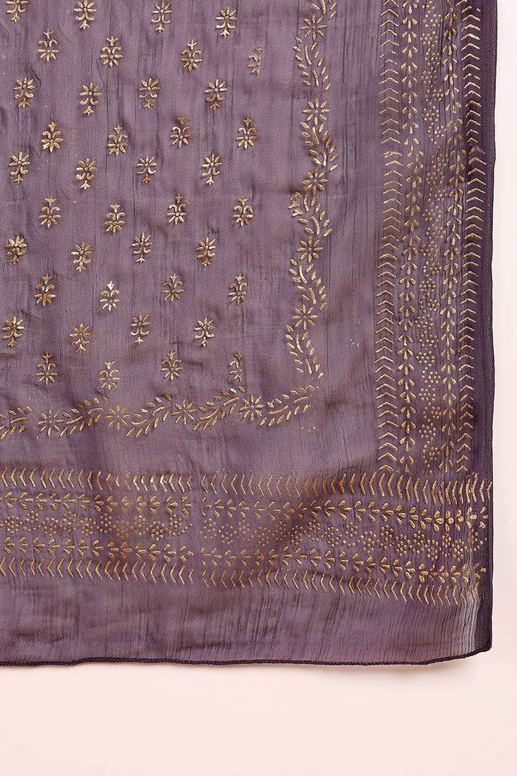 purple color embroidered silk blend styles kurta trouser with dupatta