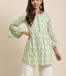 Women'S Rayon Floral Printed Flared Short Kurti (Green)