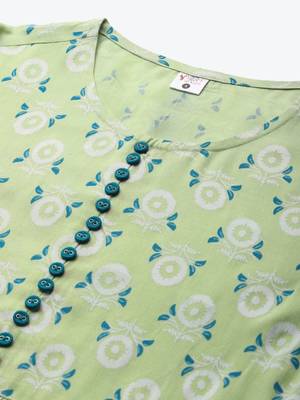 Women'S Rayon Floral Printed Flared Short Kurti (Green) 5