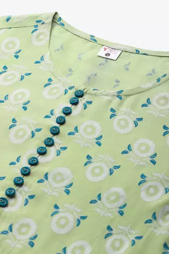 Women'S Rayon Floral Printed Flared Short Kurti (Green)
