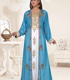 Cyan & White color Full Sleeves Handmade Two-Piece Jacket Style Moroccan Kaftan
