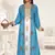 Cyan & White color Full Sleeves Handmade Two-Piece Jacket Style Moroccan Kaftan
