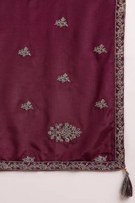 women purple silk blend solid embroidered anarkali kurta trouser with dupatta 6