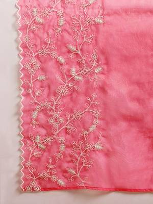 pink color embroidered silk blend styles kurta trouser with dupatta 6
