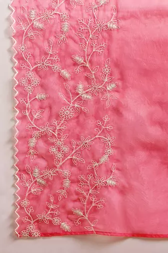 pink color embroidered silk blend styles kurta trouser with dupatta