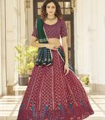 Deep Pink Thread And Multi Sequins Embroidered Georgette Indian Lehenga Dress