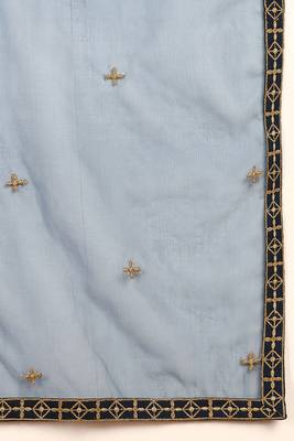 women blue silk blend solid embroidered straight kurta palazzos with dupatta 6