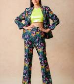 Coat with crop top and pants