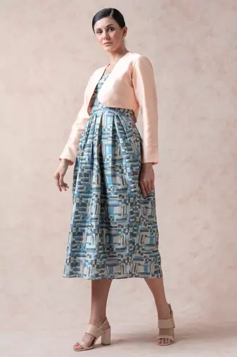 Casal grey pink print pure silk gown with shrug
