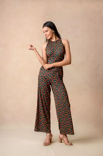 Our flaming lily (copyright) print halter neck jumpsuit