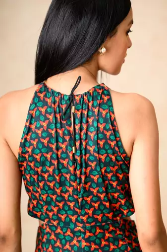 Our flaming lily (copyright) print halter neck jumpsuit