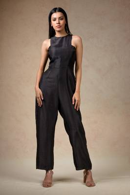 Hand embroidered big sequence reflective cape with pure silk black jumpsuit 3