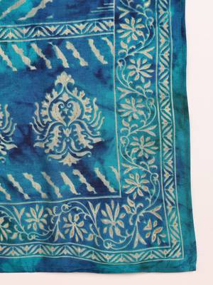 teal color printed polyester styles kurta trouser with dupatta 6
