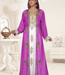 Purple & White color Full Sleeves Handmade Two Piece Jacket Style Moroccan Kaftan