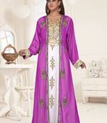 Purple & White color luxurious Full Sleeves Handmade Two Piece Jacket Style Moroccan Kaftan.