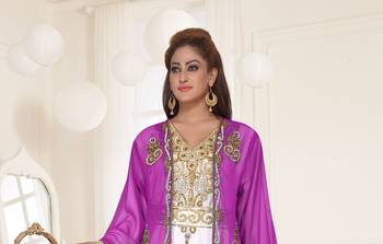 Purple & White color Full Sleeves Handmade Two Piece Jacket Style Moroccan Kaftan 2